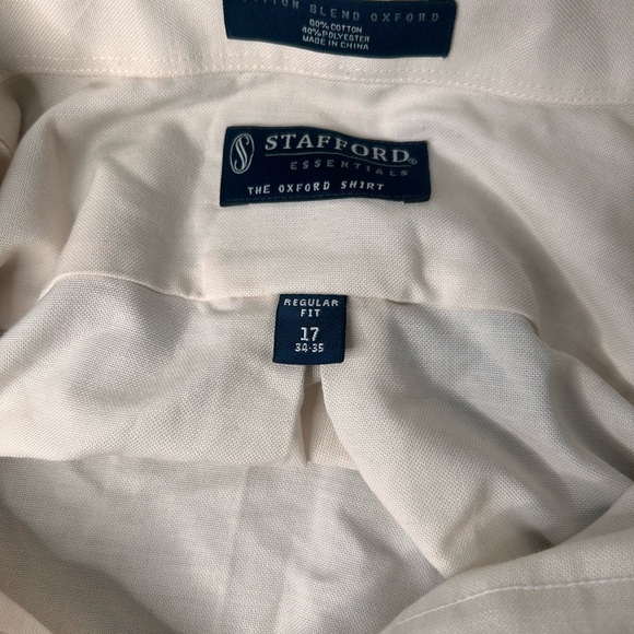 Stafford Oxford Button Down Shirt Men's 17 Beige Long Sleeve - Picture 4 of 4